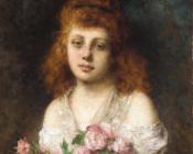 阿列克谢阿列维奇哈拉莫夫 - Auburn haired Beauty with Bouquet of Roses